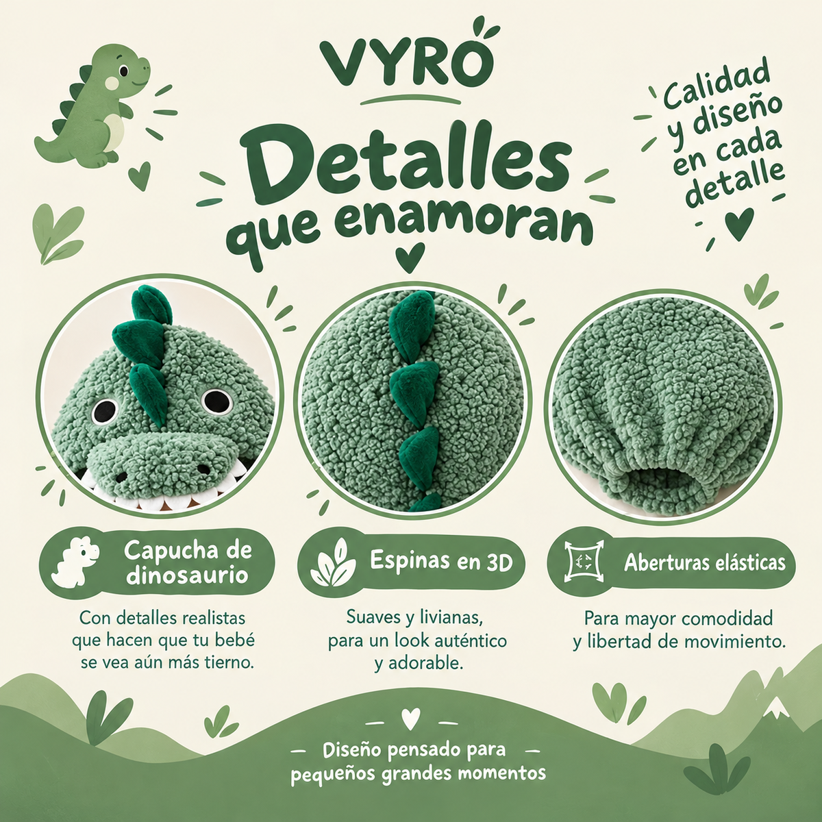Disfraz de dinosaurio de peluche para bebé